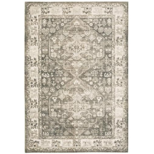 HomeRoots 509675 8 x 10 ft. Gray Ivory Tan & Beige Oriental Power Loom Stain Resistant Rectangle Area Rug