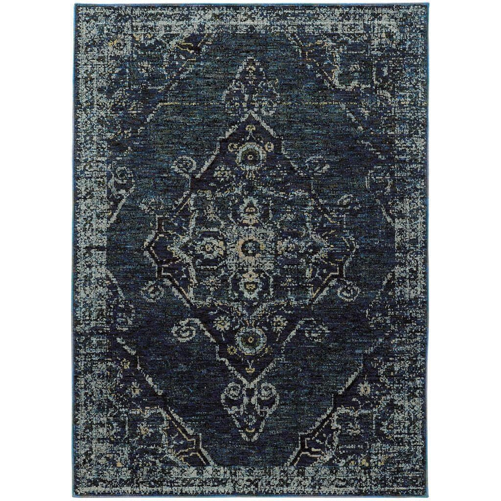 HomeRoots 510056 8 x 10 ft. Blue & Brown Oriental Power Loom Stain Resistant Rectangle Area Rug