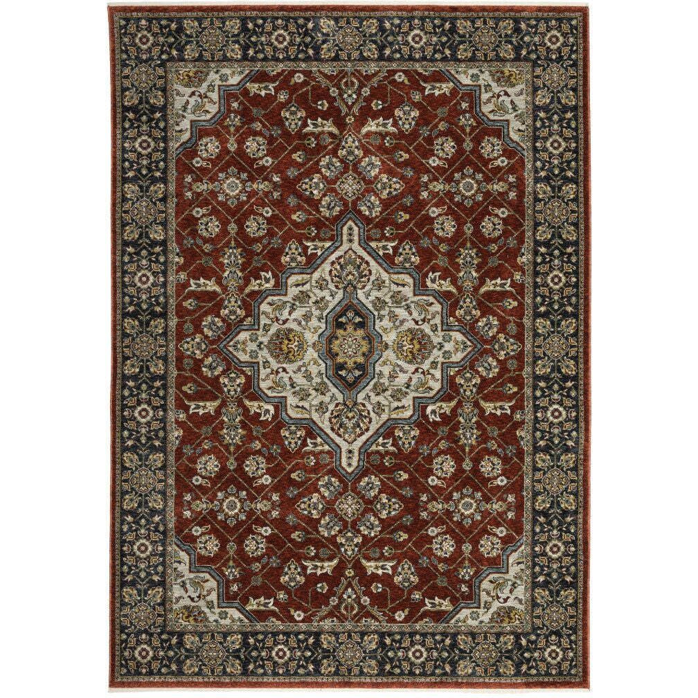 HomeRoots 508082 0.24 x 39.37 x 60.24 in. Blue & Red Oriental Power Loom Rectangle Area Rug with Fringe