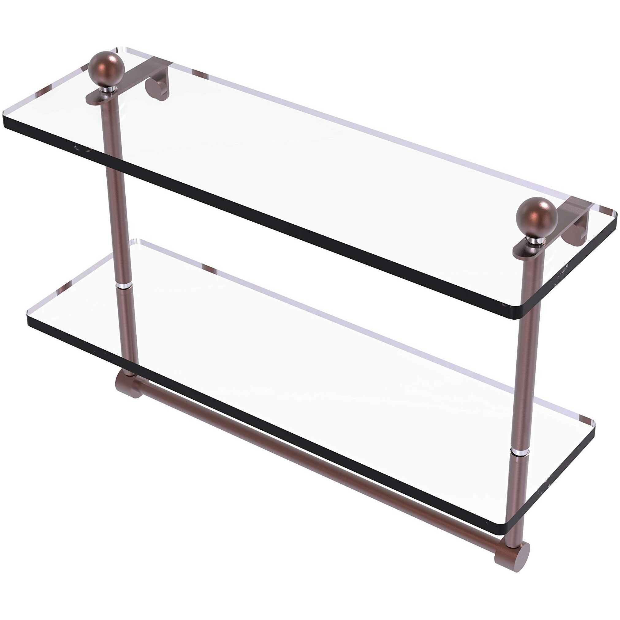 Allied Brass PR-2/16TB 16 Inch Two Tiered Integrated Towel Bar Glass Shelf, Antique Copper