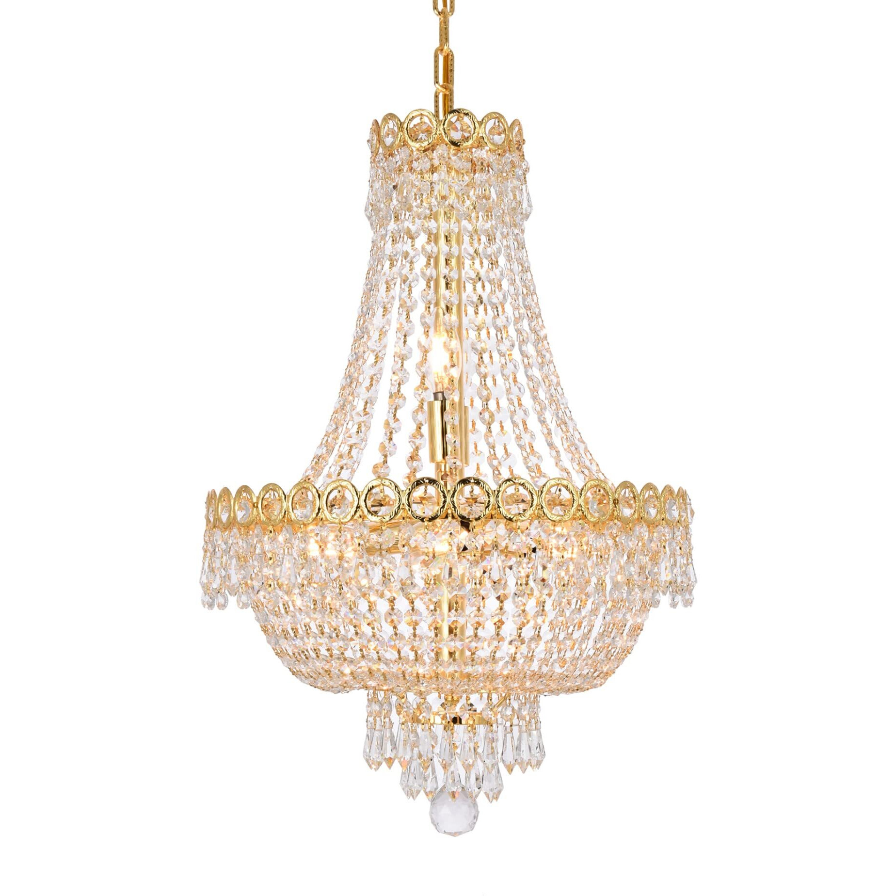 Elegant Lighting 1900D16G/RC Royal Cut Clear Crystal Century 8-Light, Two-Tier Crystal Chandelier, Gold Finish, 16" x 20"