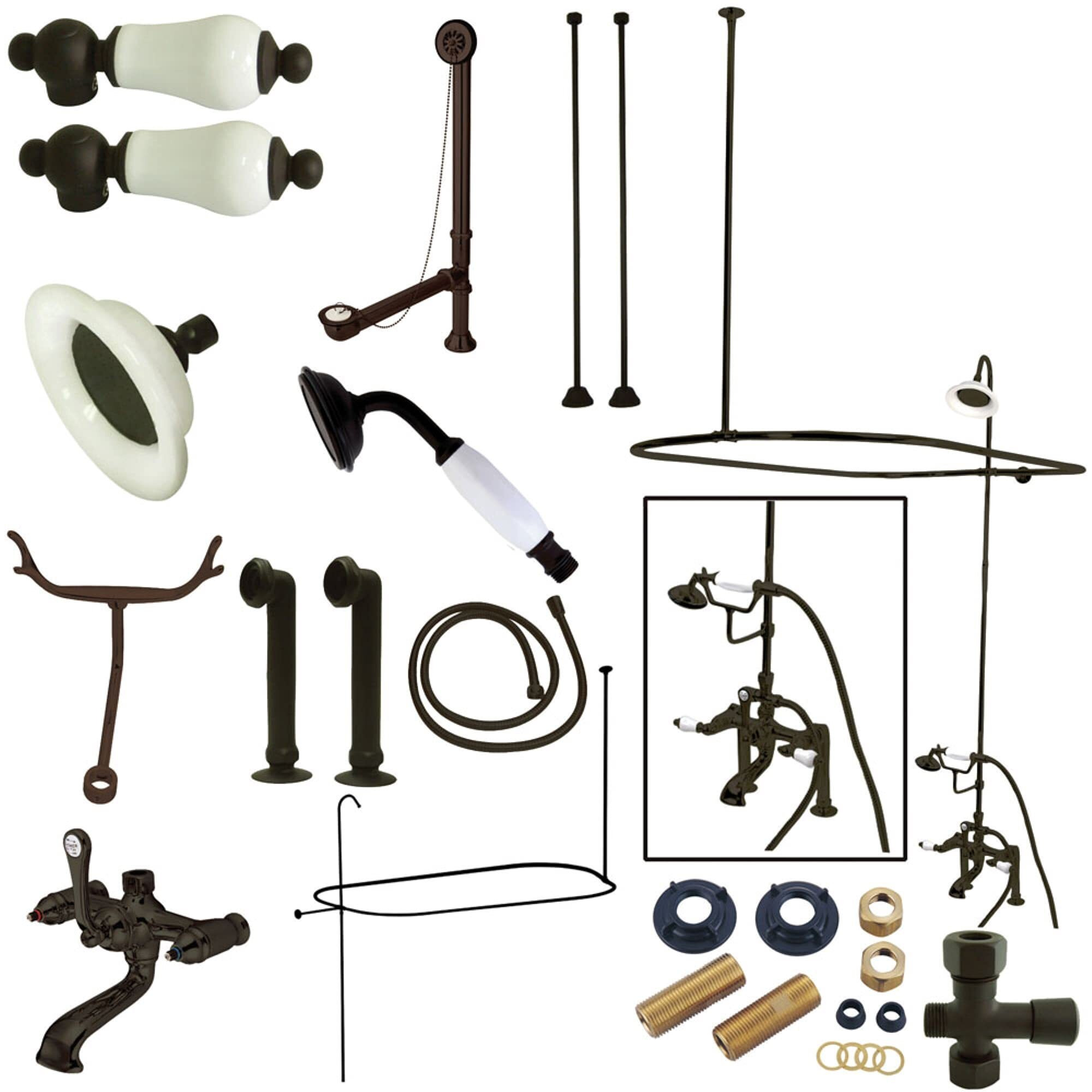 Kingston Brass 7 inch center deck mount clawfoot tub filler and shower enclosure kit CCK1175DPL Shower Faucet Kits