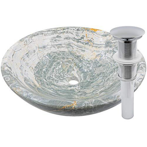 Novatto Blue Onyx Vessel Sink and Chrome Umbrella Drain