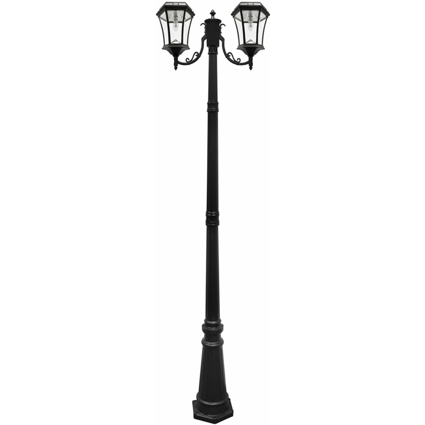 GAMA Sonic Outdoor Solar Lamp Post Light Kit, Double Black Cast Aluminum 19th Century Inspired Lamp with Light Pole, Warm White Light 2700K 94B002