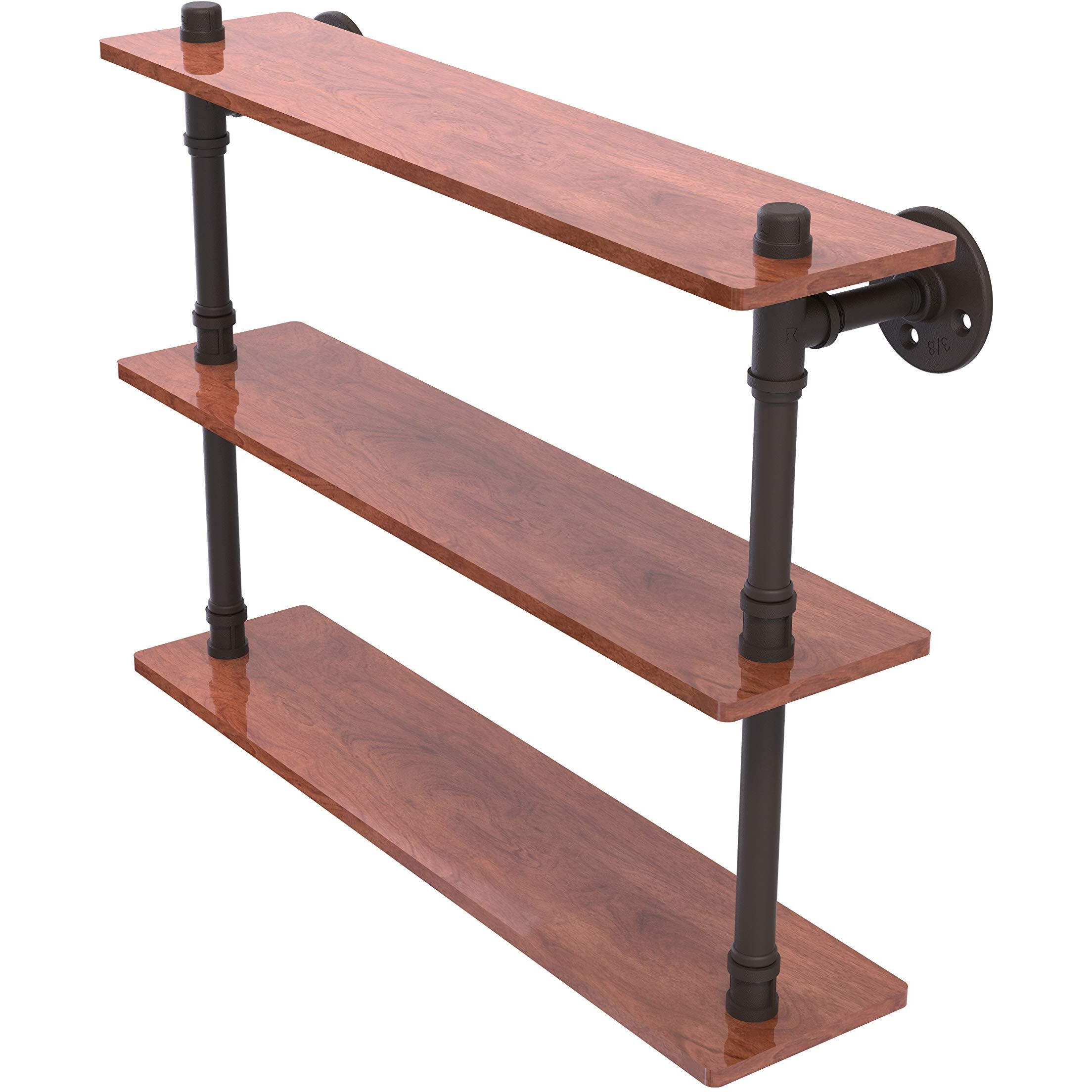 Allied Brass P-490-22-TWS Pipeline Collection 22 Inch Ironwood Triple Wood Shelf, 22", Oil Rubbed Bronze