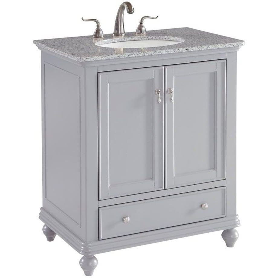 Elegant Kitchen and Bath 30 inch Single Bathroom Vanity Cabinet Set with Granite Countertop - Light Grey