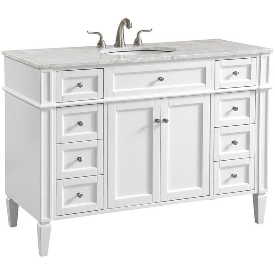 Elegant Kitchen and Bath 48 inch Single Bathroom Vanity Cabinet Set with White Marble Countertop - White