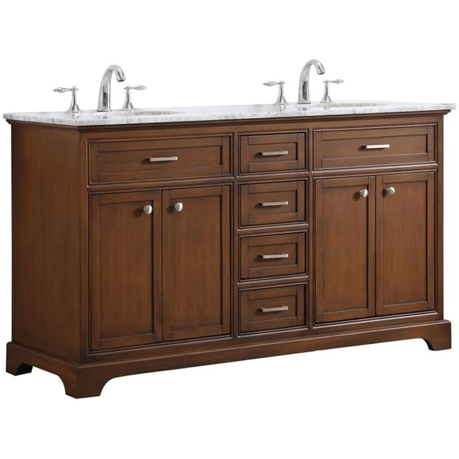 Elegant Decor Americana 60" Wood Double Bathroom Vanity in Brown Teak