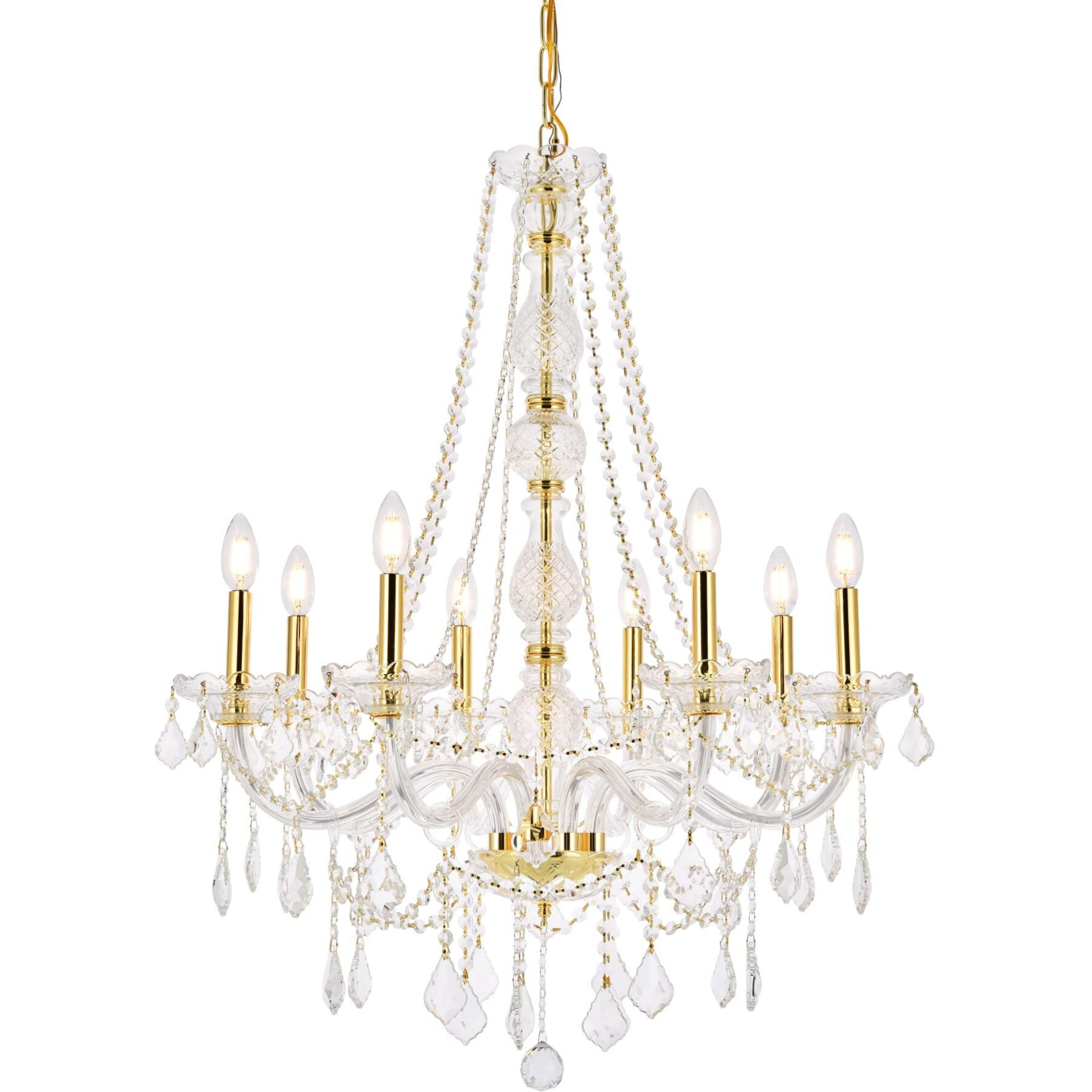 Elegant Furniture Verona 8 Light Gold Chandelier Clear Royal Cut Crystal