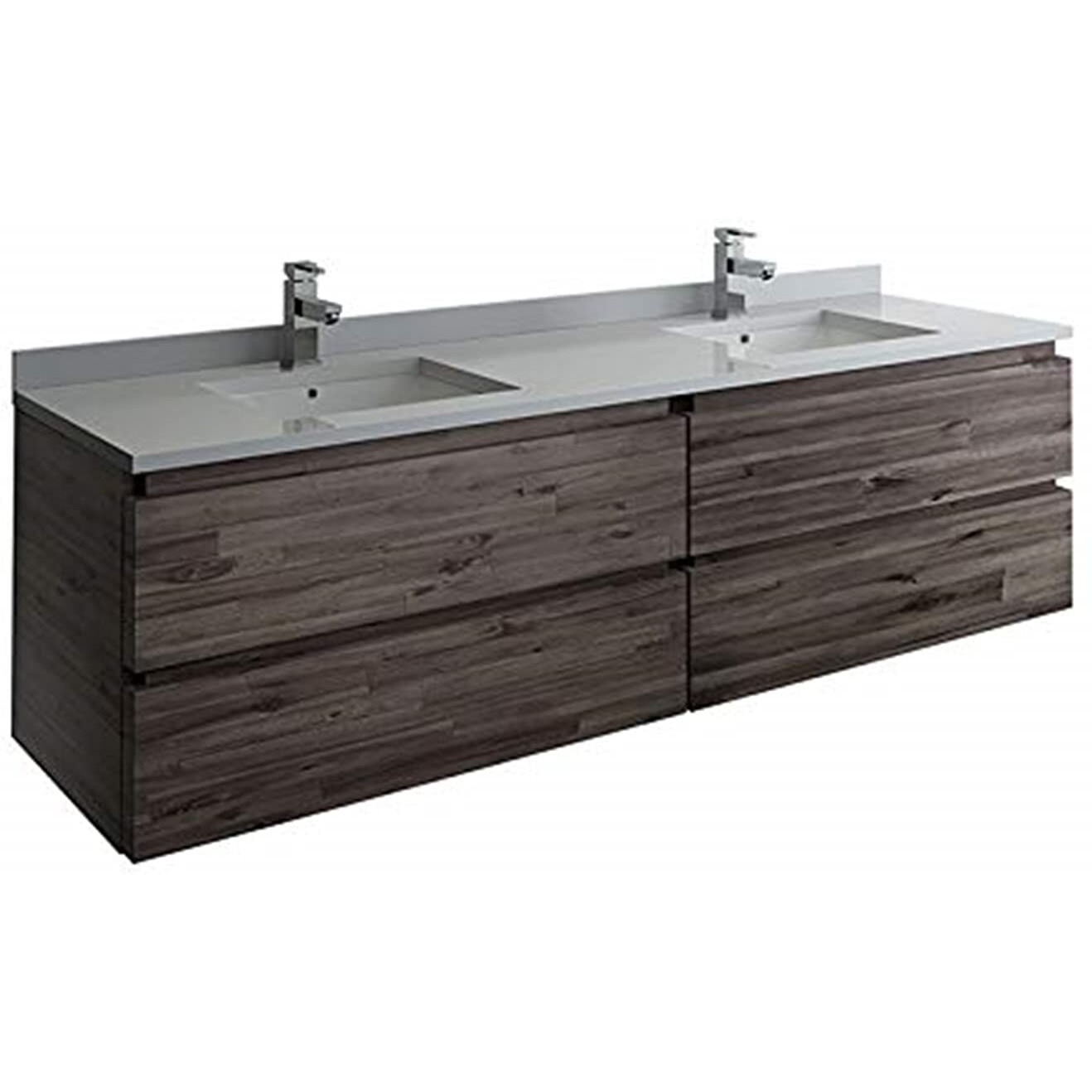 Fresca Formosa 72 Inch Wall Mount Floating Double Sink Modern Bathroom Cabinet - Acacia Color - Cabinet Only (Sink Not Included)