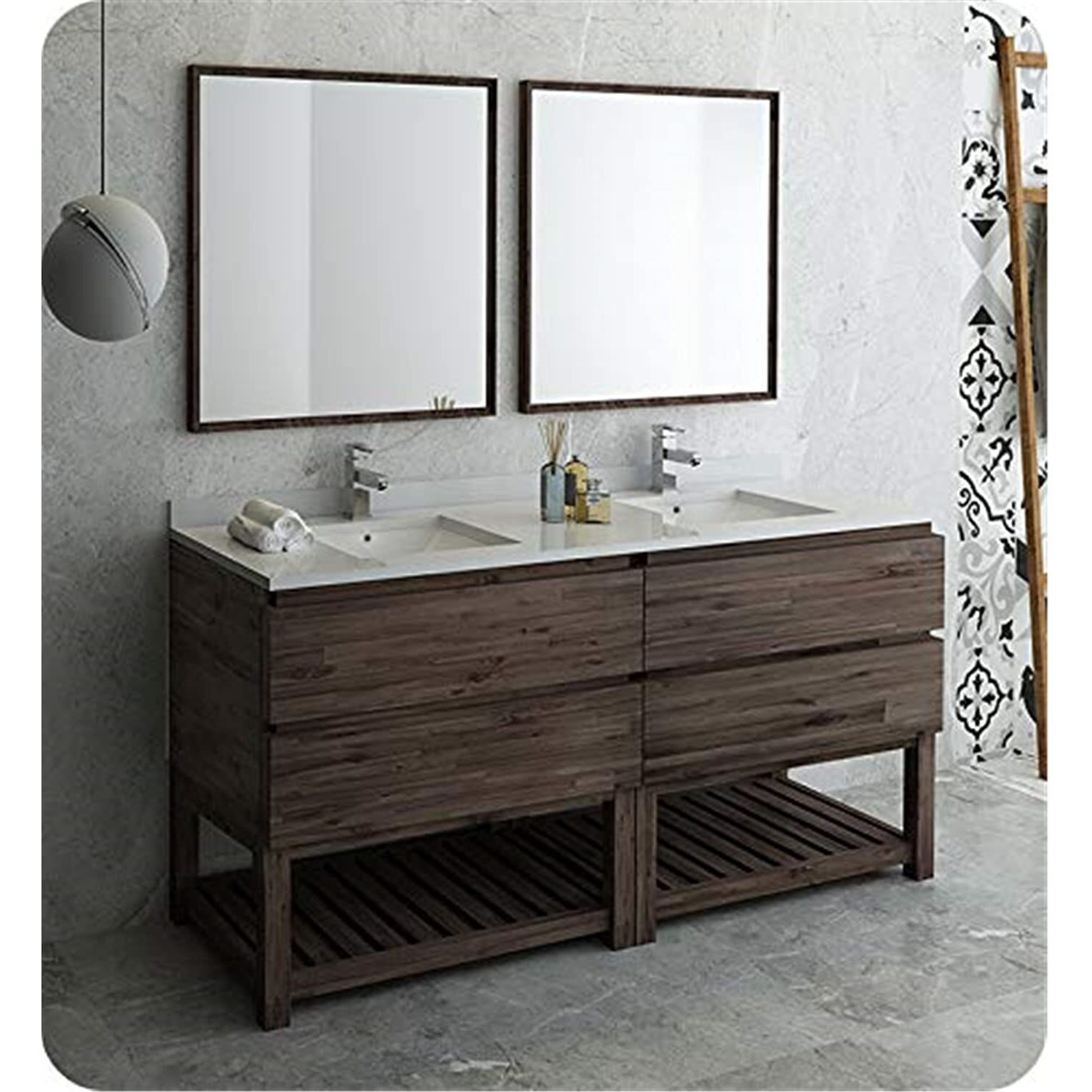 Fresca Formosa 72" Floor Standing Double Sink Modern Bathroom Vanity w/Open Bottom & Mirrors - Faucet Sold Separately