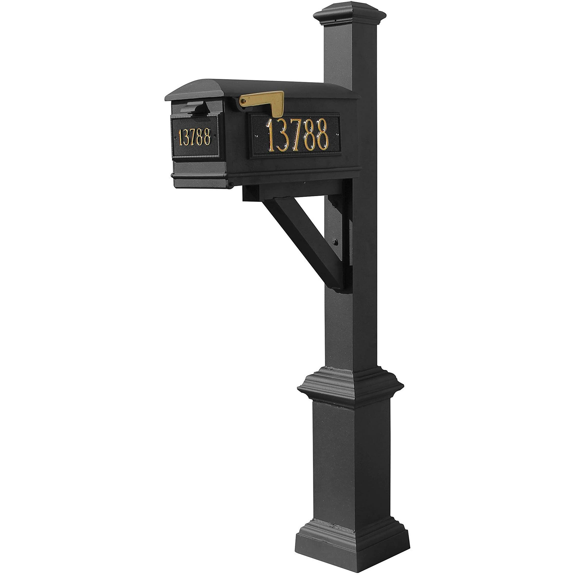 Qualarc Westhaven System with Lewiston Mailbox, (3 Cast Plates) Square Base & Pyramid Finial in (Black)