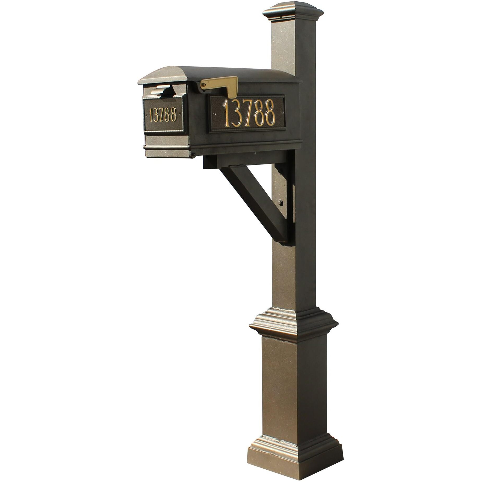 Qualarc Westhaven System with Lewiston Mailbox, (3 Cast Plates) Square Base & Pyramid Finial in (Bronze)