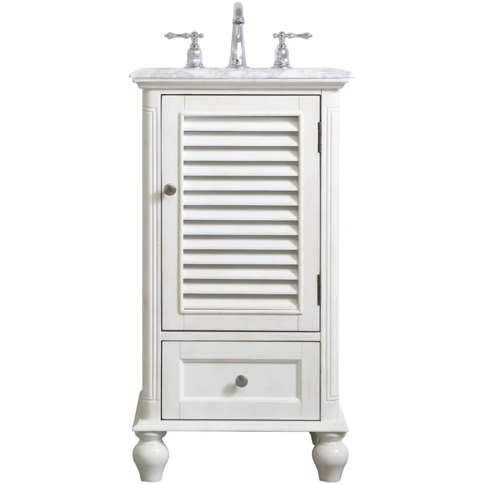 Elegant Decor Rhodes 19" Single Marble Top Bathroom Vanity in Antique White