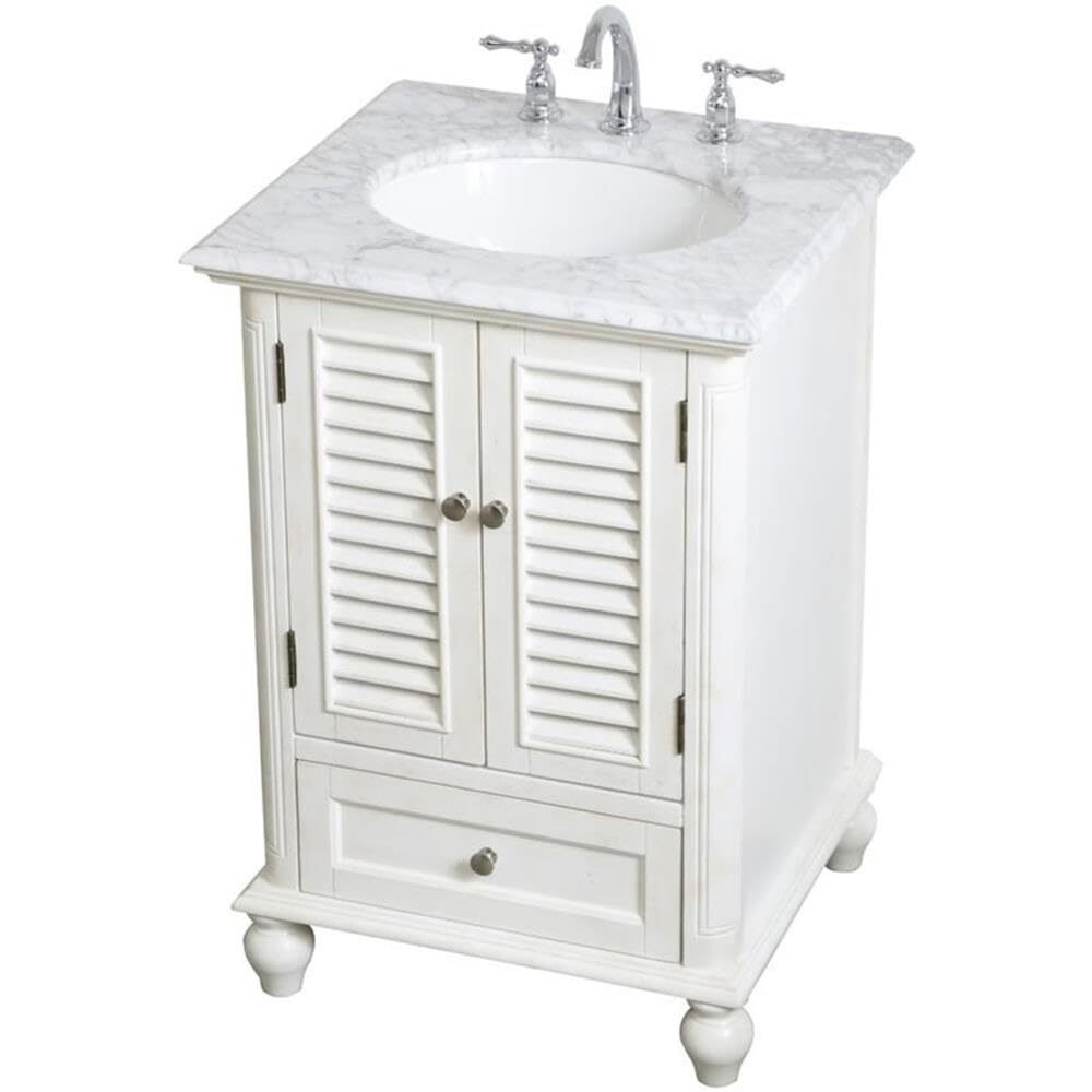 Elegant Decor Rhodes 24" Single Marble Top Bathroom Vanity in Antique White