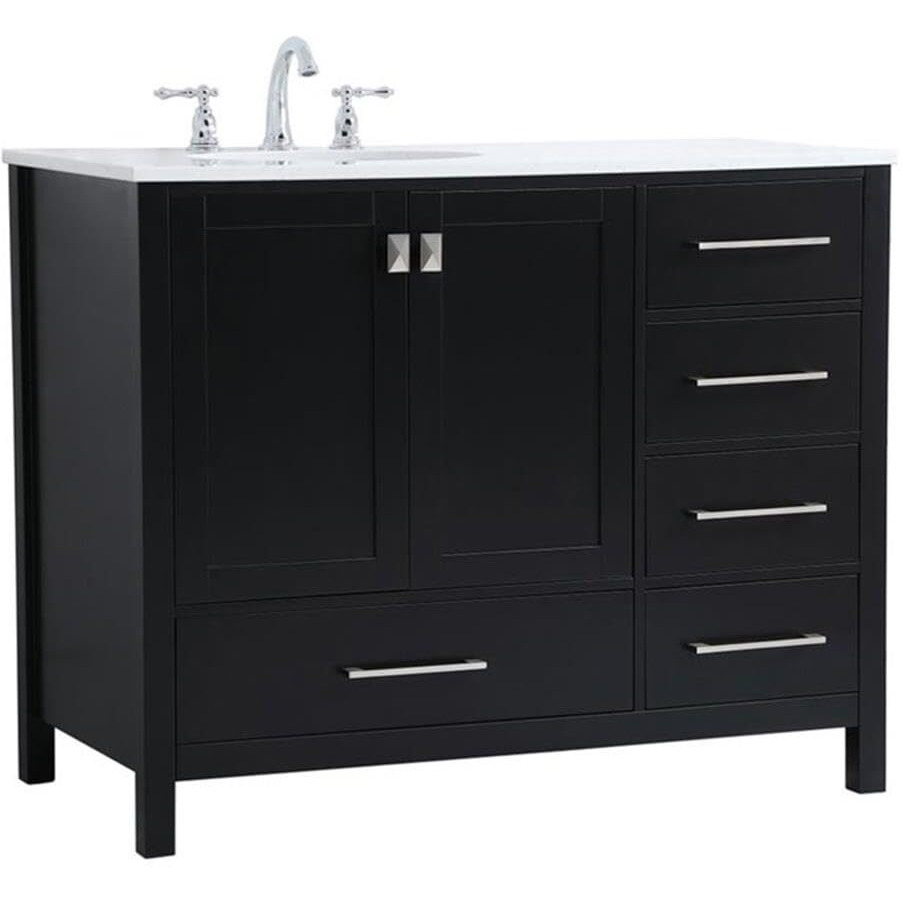 Elegant Decor Irene 42" Solid Wood and Stone Single Bathroom Vanity in Black