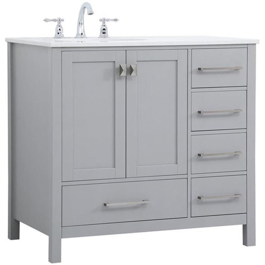 Elegant Decor Irene 36" Solid Wood and Stone Single Bathroom Vanity in Gray