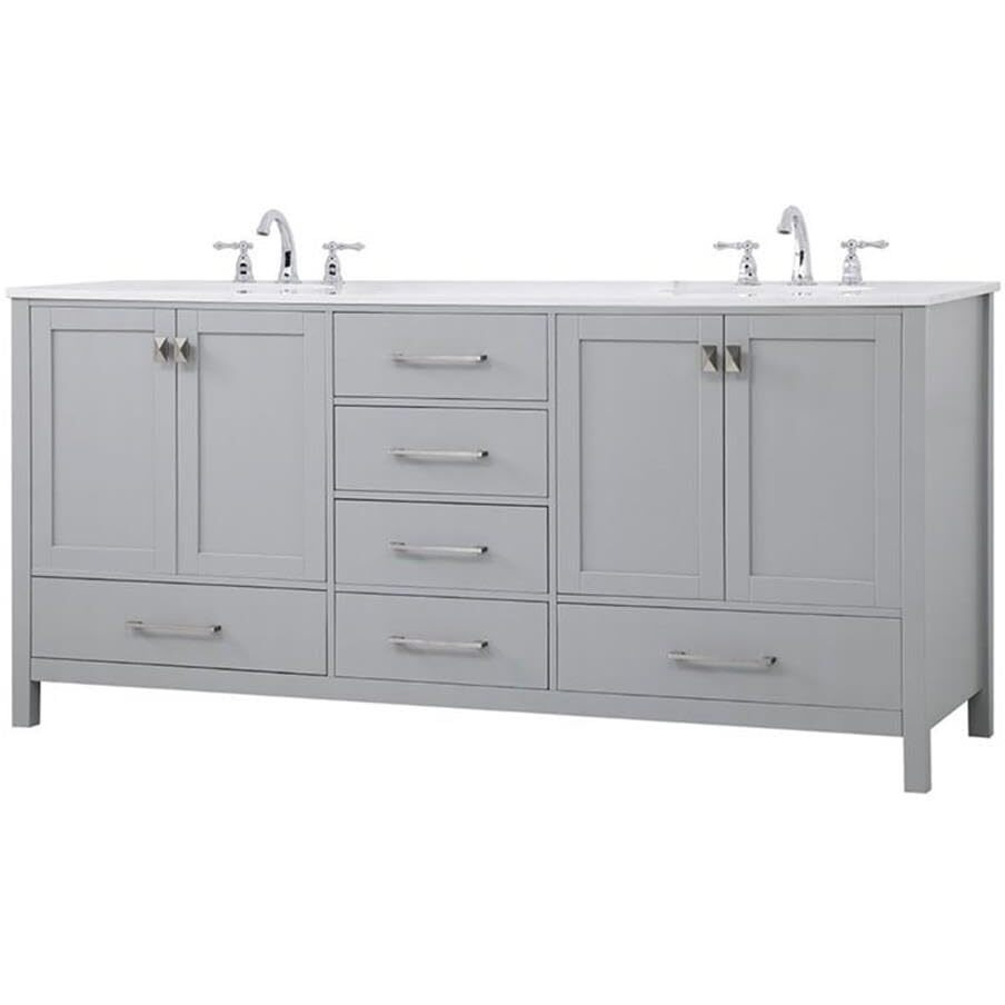 Elegant Decor Irene 72" Solid Wood and Stone Double Bathroom Vanity in Gray