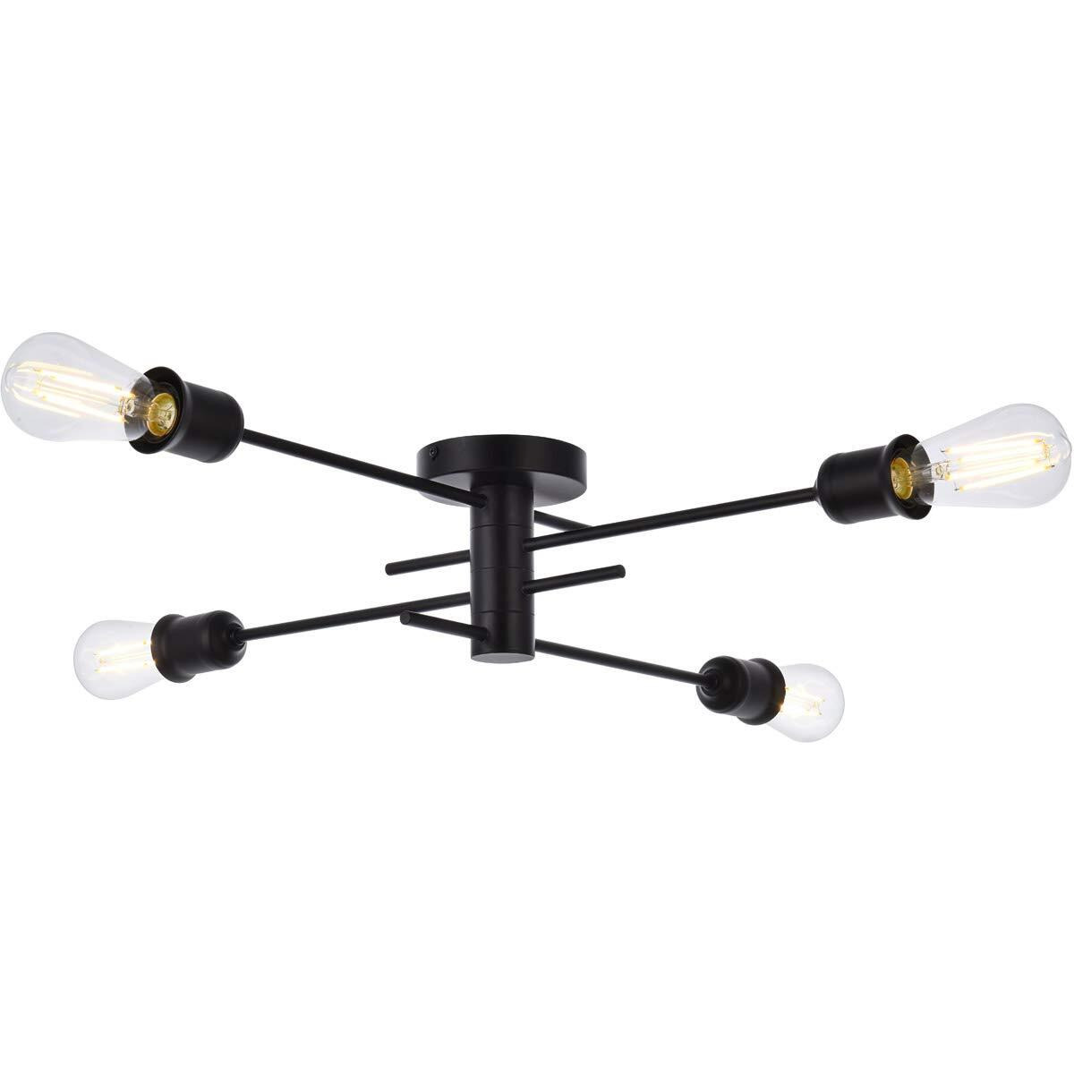 Living District Xavier 4-Light Mid-Century Metal Flush Mount in Black