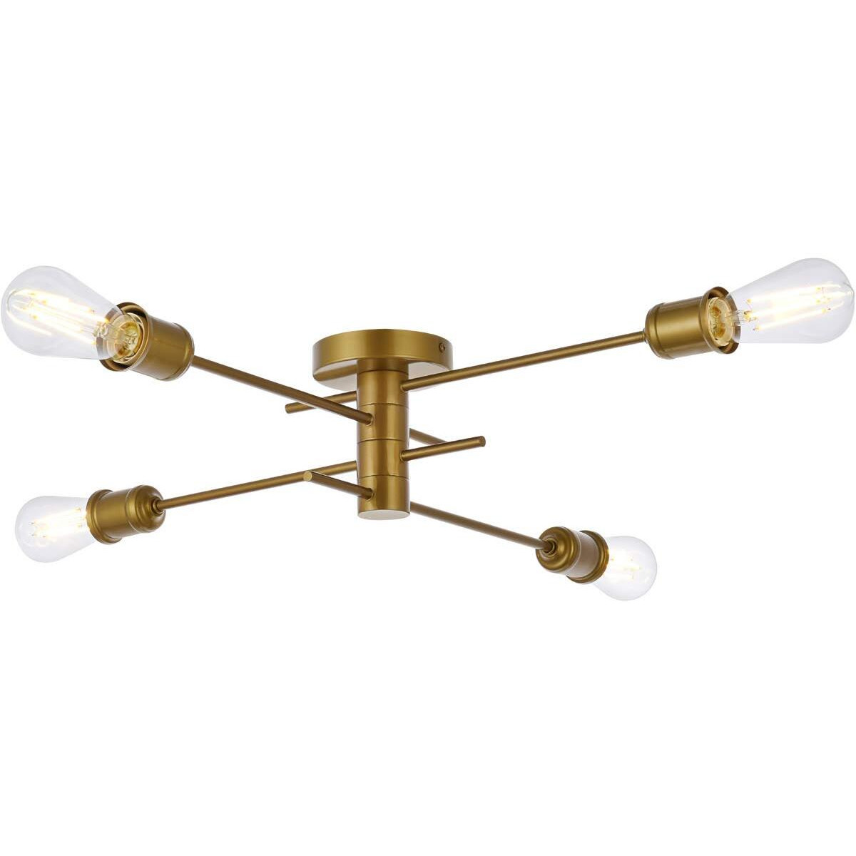 Living District Xavier 4-Light Mid-Century Metal Flush Mount in Brass