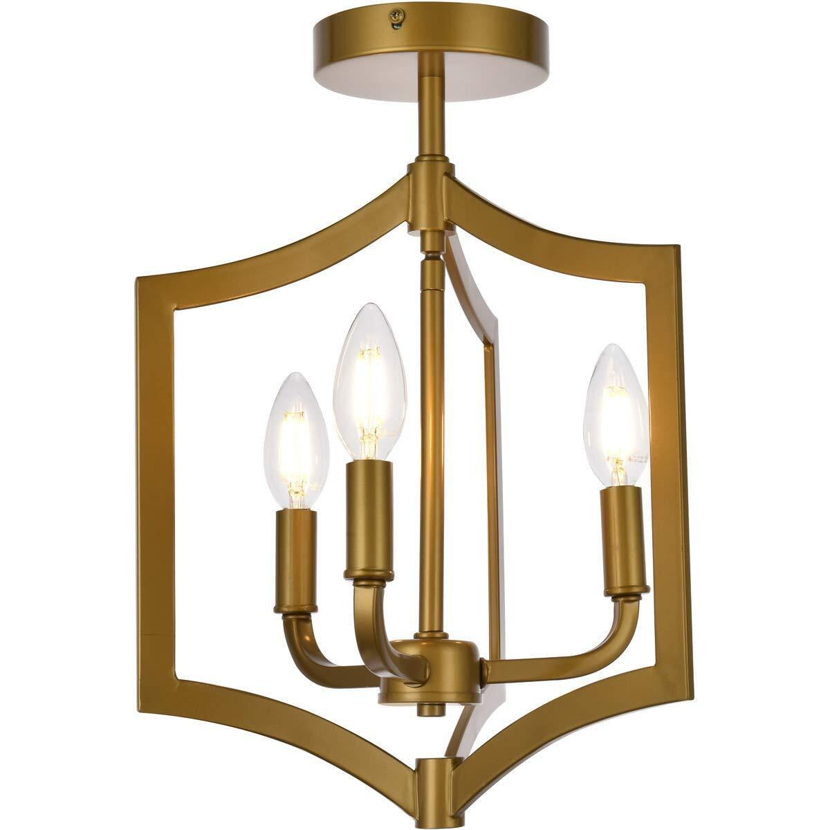 Living District Kiera 3-Light Mid-Century Metal Flush Mount in Brass