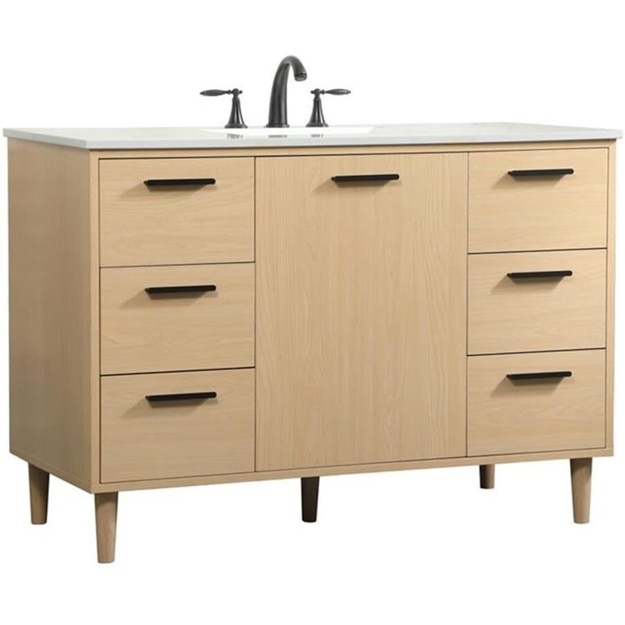 Elegant Decor Baldwin 48" Solid Wood and MDF Bathroom Vanity in Maple