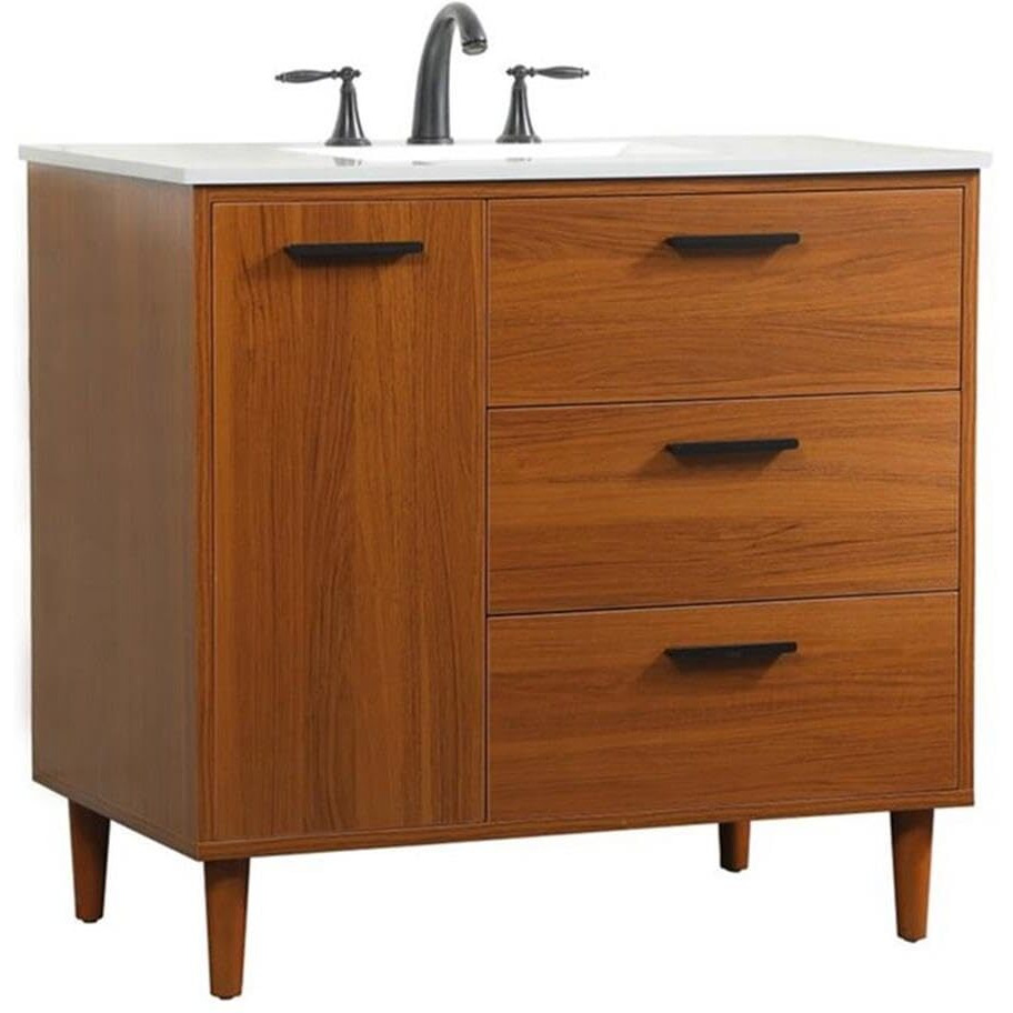 Elegant Decor Baldwin 36" Solid Wood and MDF Bathroom Vanity in Teak