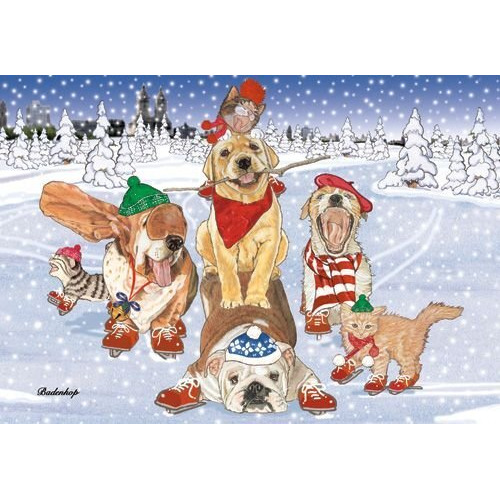 Pipsqueak Productions C521 Mix Dog With Cat Holiday Boxed Cards