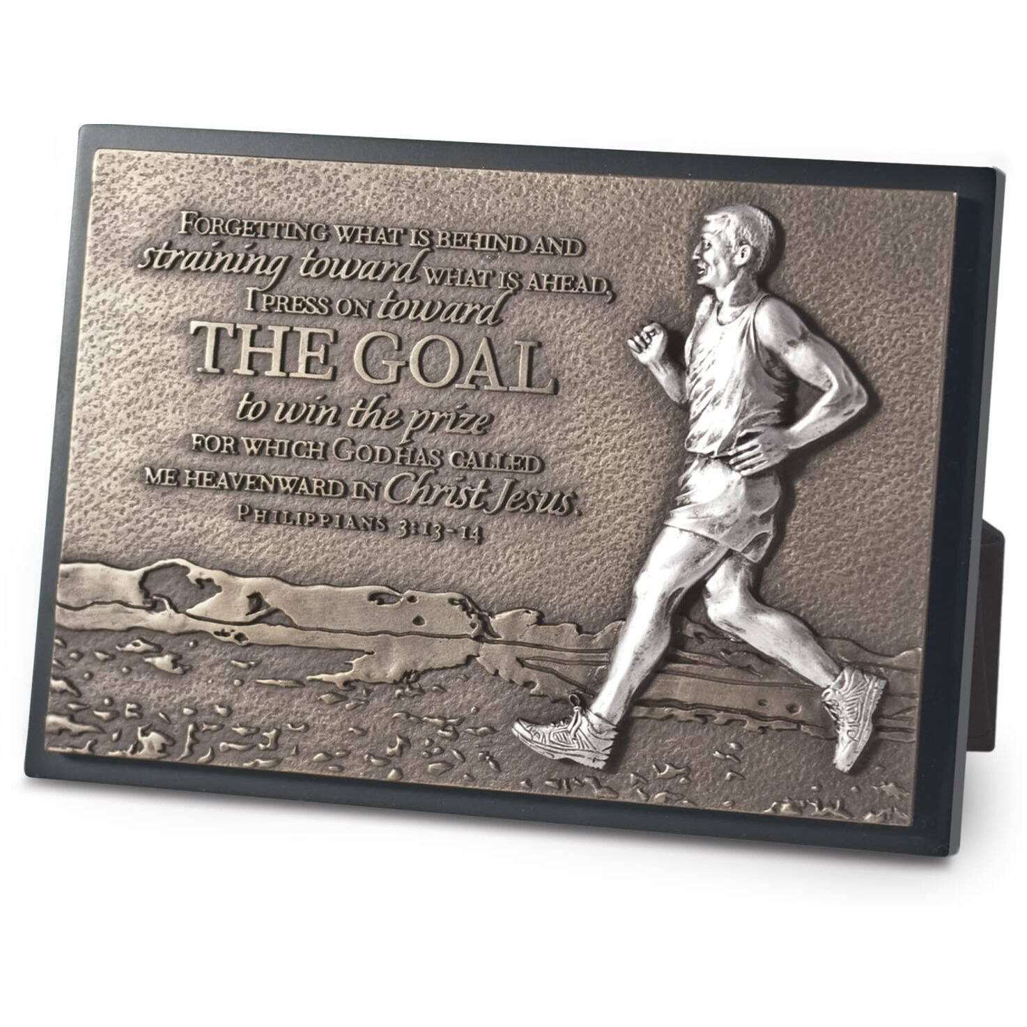 Lighthouse Christian Products The Goal Hammered Bronze Tone 6.5 x 4.5 Inch Cast Stone Sculpture Plaque Runner