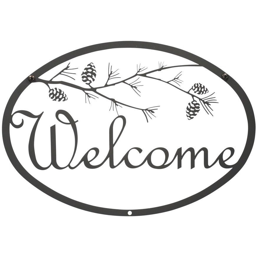 Village Wrought Iron Pinecone Welcome Sign - Small