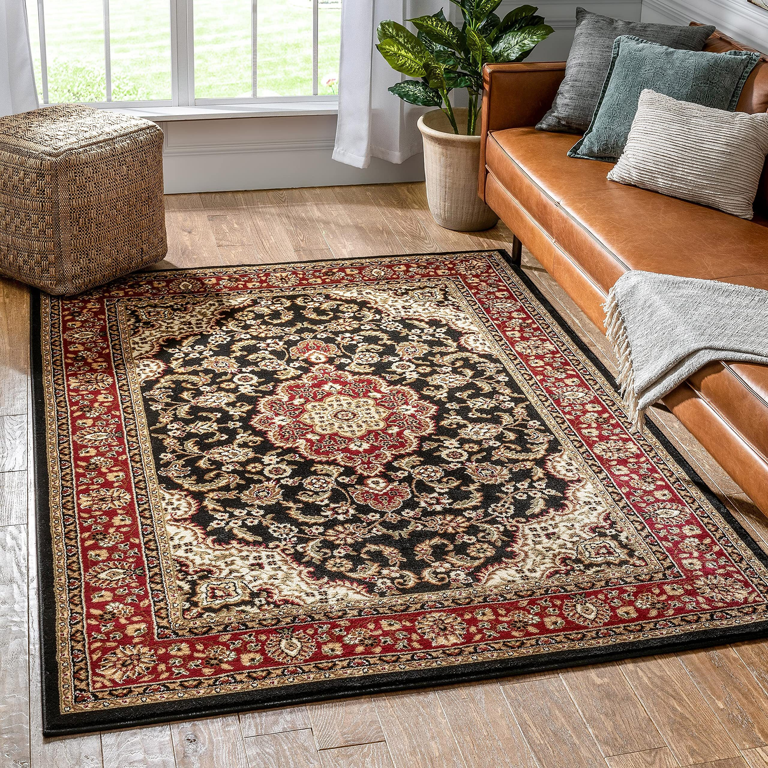 Well Woven Barclay Medallion Kashan Black Traditional Area Rug 5'3" Round