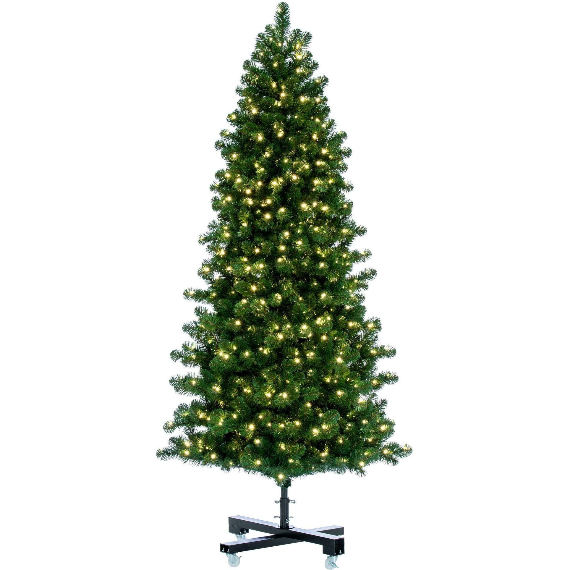 Vickerman 7.5' Grand Teton Slim Artificial Christmas Tree, Single Mold Warm White LED Lights - Faux Christmas Tree - Seasonal Indoor Home Decor