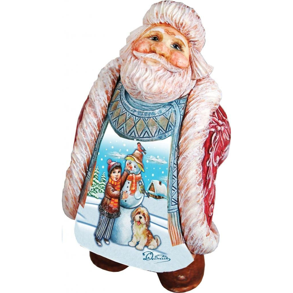 G. Debrekht Illustrated Santa with Child and Dog Making Snowman