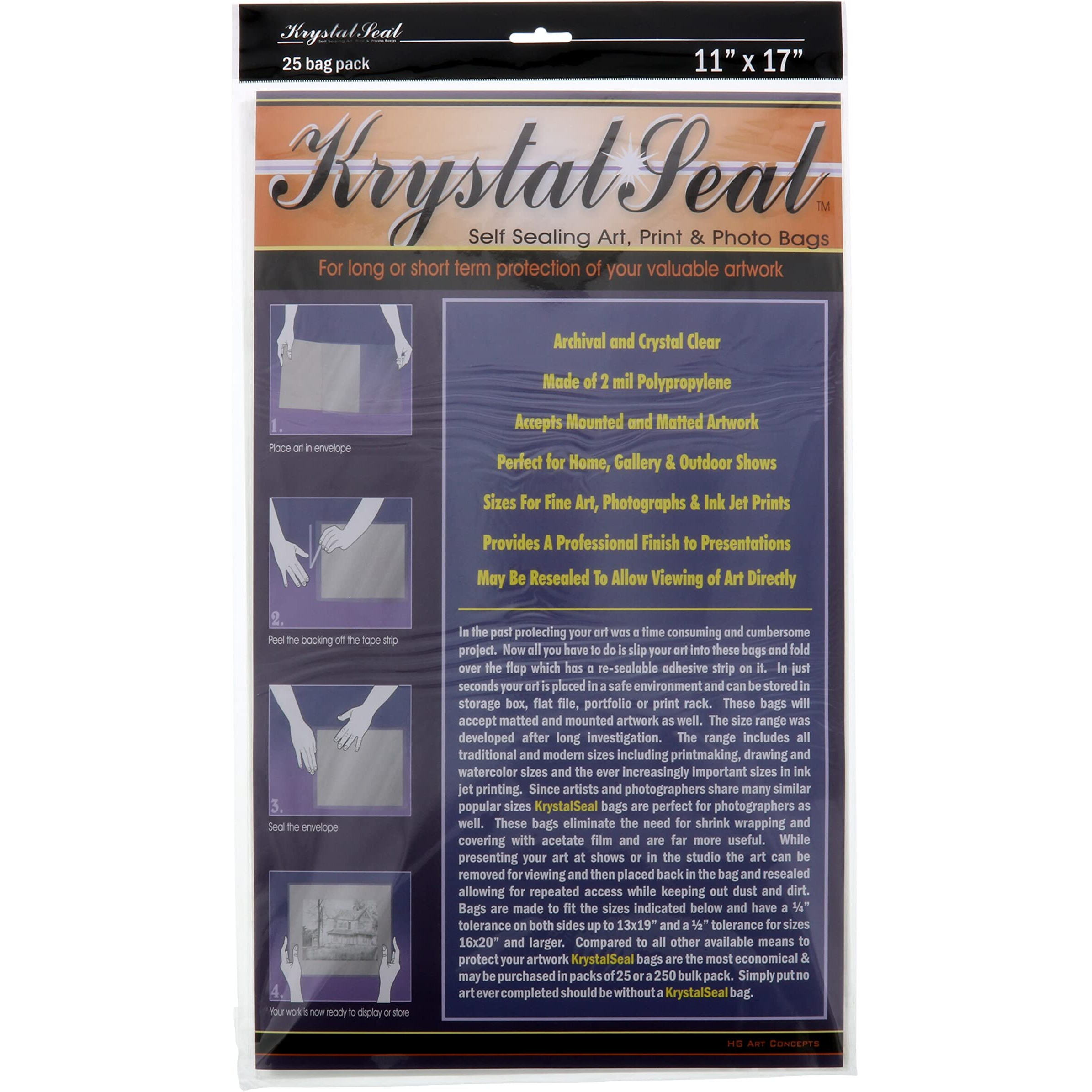 Krystal Seal KS1117 11 in. x 17 in. Seal Self-Healing Art Print and Photo Bags