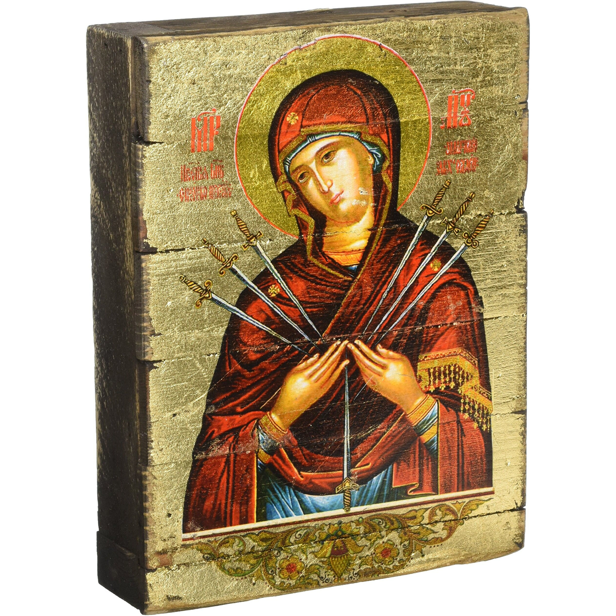 G. Debrekht Virgin Mary of The Seven Swords Wooden Board Art, 6 x 8