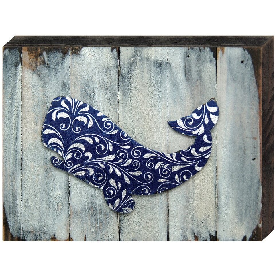 Designocracy Nautical Vintage Whale Wooden Board Art