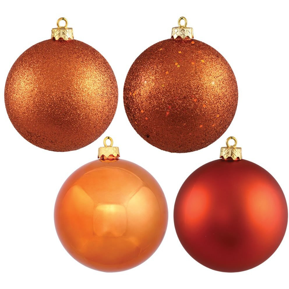 Vickerman 8" Burnished Orange 4-Finish Ball Ornament Assortment, 4 per Bag