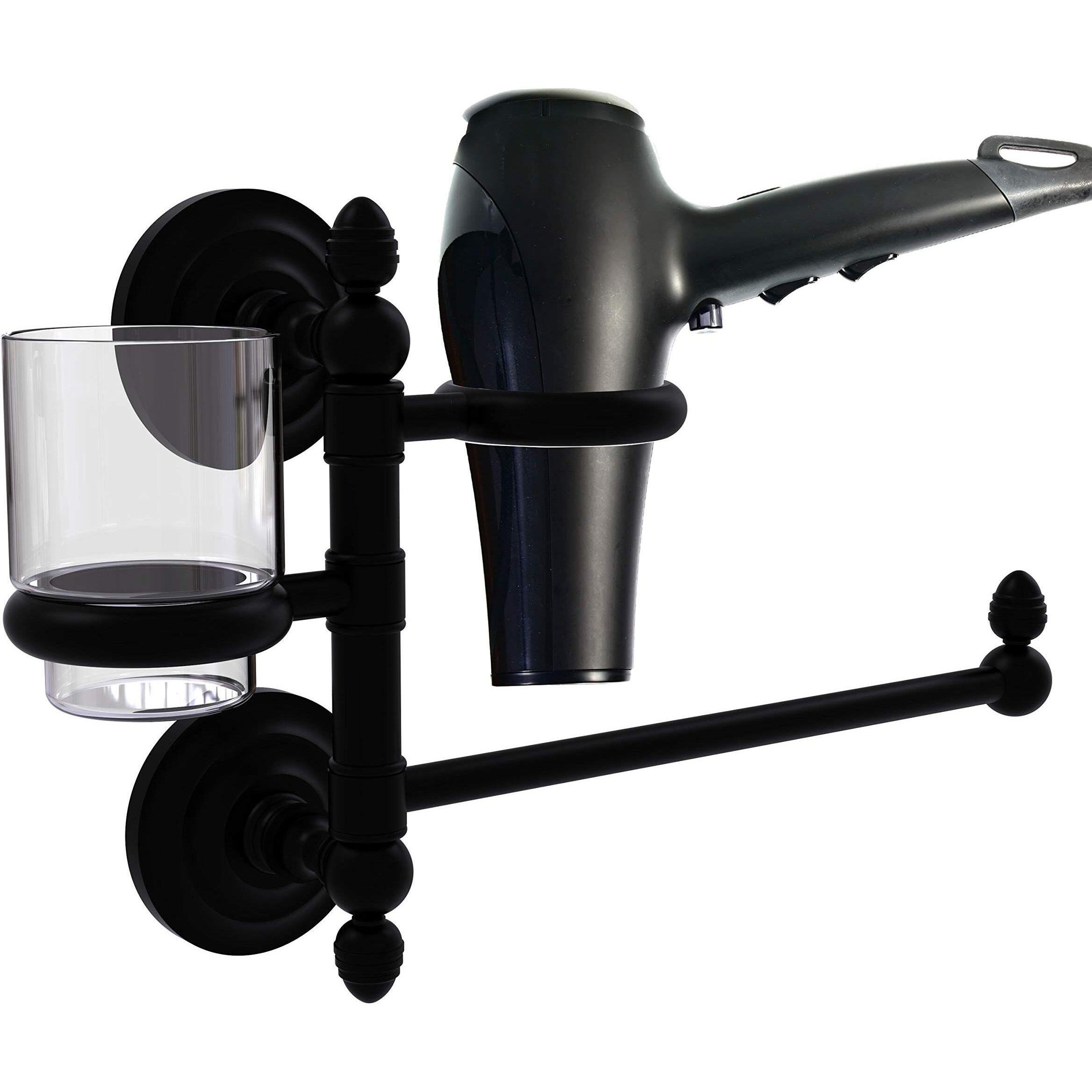 Allied Brass QN-GTBD-1 Que Collection Organizer Hair Dryer Holder, Matte Black