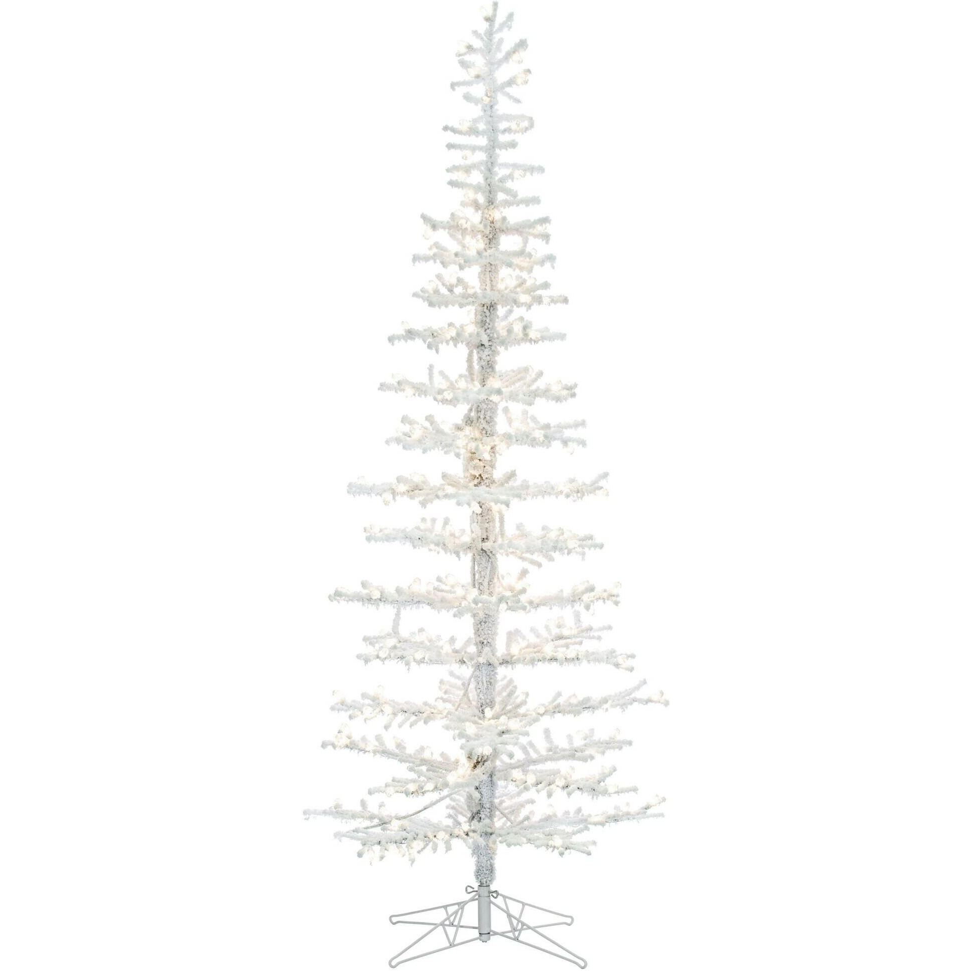 Vickerman 6' x 26" Flocked Kuna Pine Artificial Christmas Tree, Warm White LED Lights - Snow Covered Faux Tree - Seasonal Indoor Home Decor