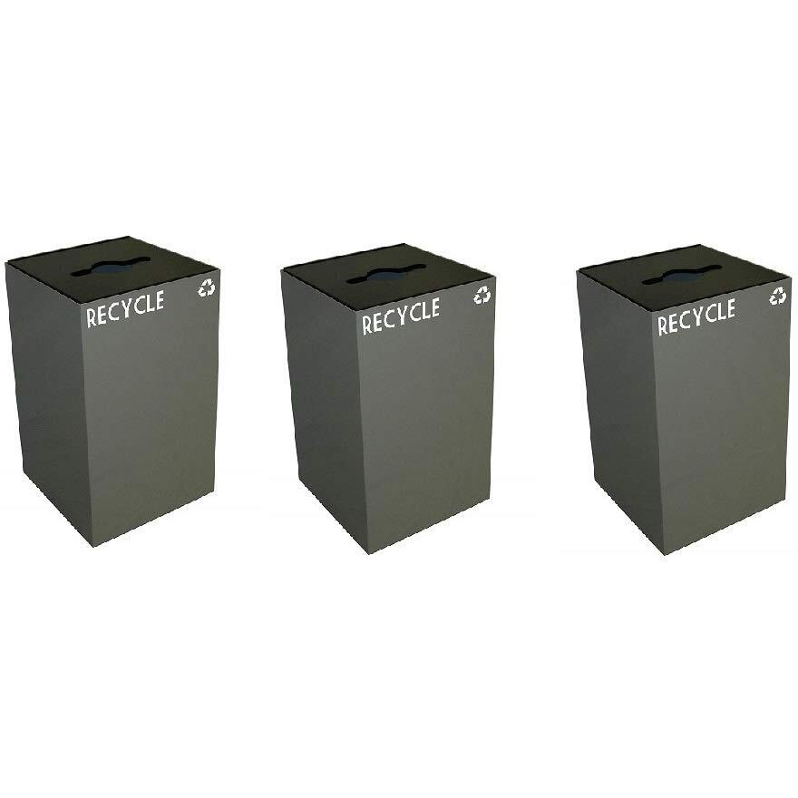 Witt Industries 24GC04-SL GeoCube Recycling Receptacle with Combination Slot/Round Opening, Steel, 24 gal, Slate (Set of 3)