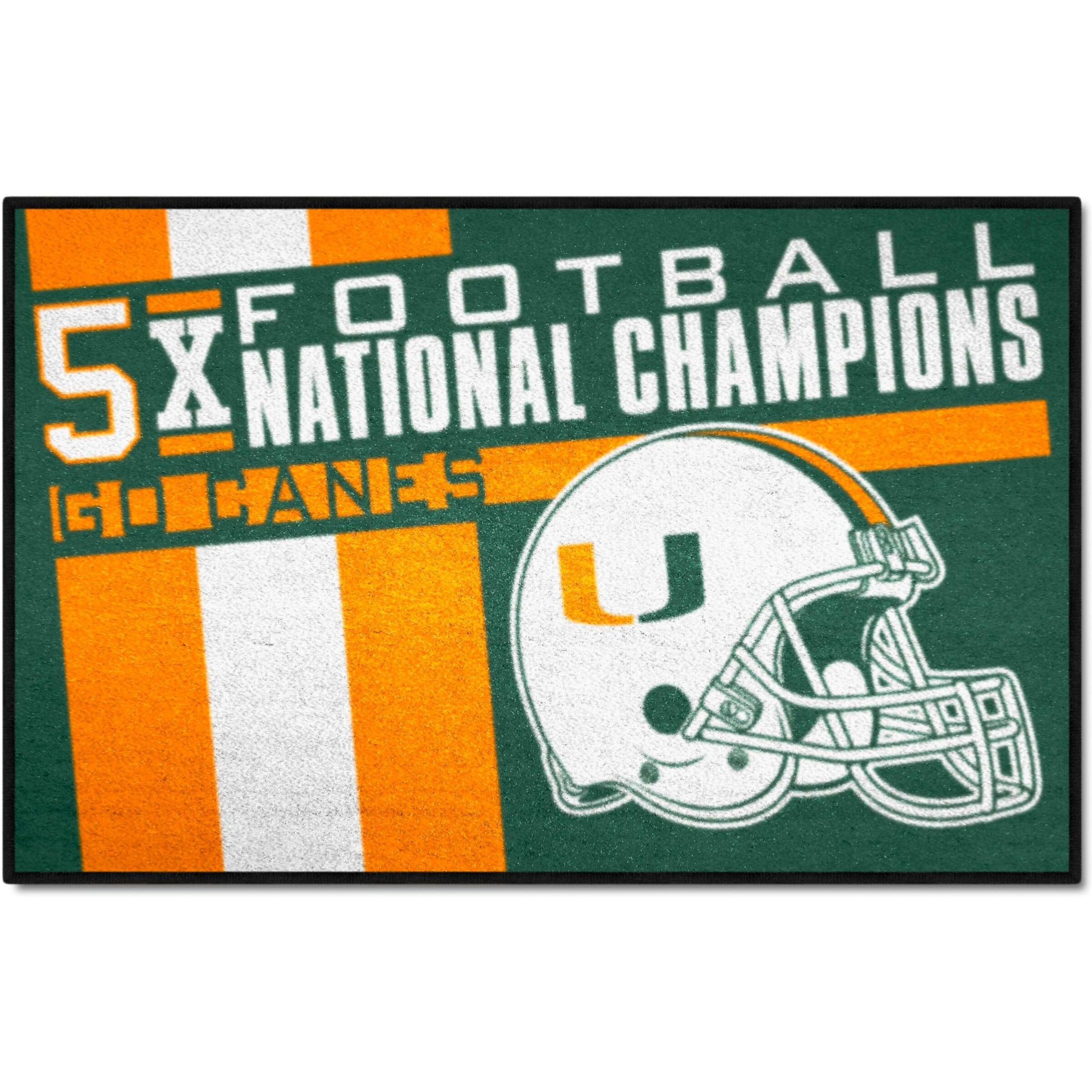 FANMATS 25962 NCAA -Miami Hurricanes Dynasty Starter Mat Accent Rug - 19in. x 30in. | Sports Fan Home Decor Rug and Tailgating Mat