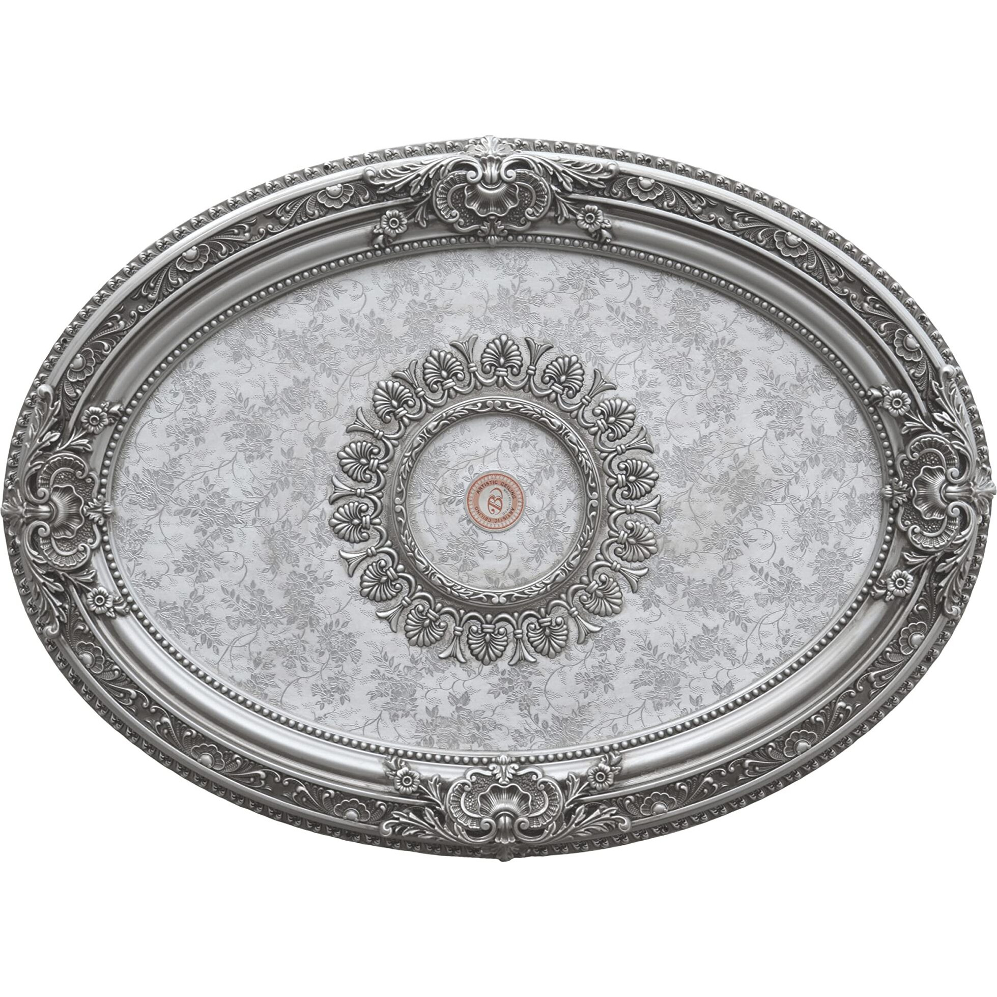 AFD Home Petite Oval Round Chandelier Ceiling Medallion or Fan Medallion, 43 Inches, Silver