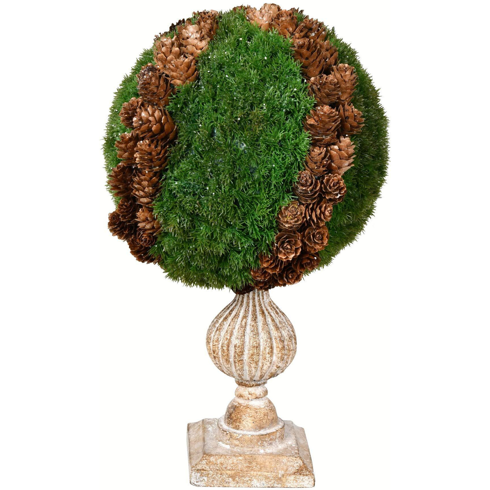 Vickerman Everyday Artificial Cedar Topiary Ball 15 Inch - Resin Stand Green Cedar Topiary with Pine Cone Accent- Indoor Home Christmas Faux Decoration