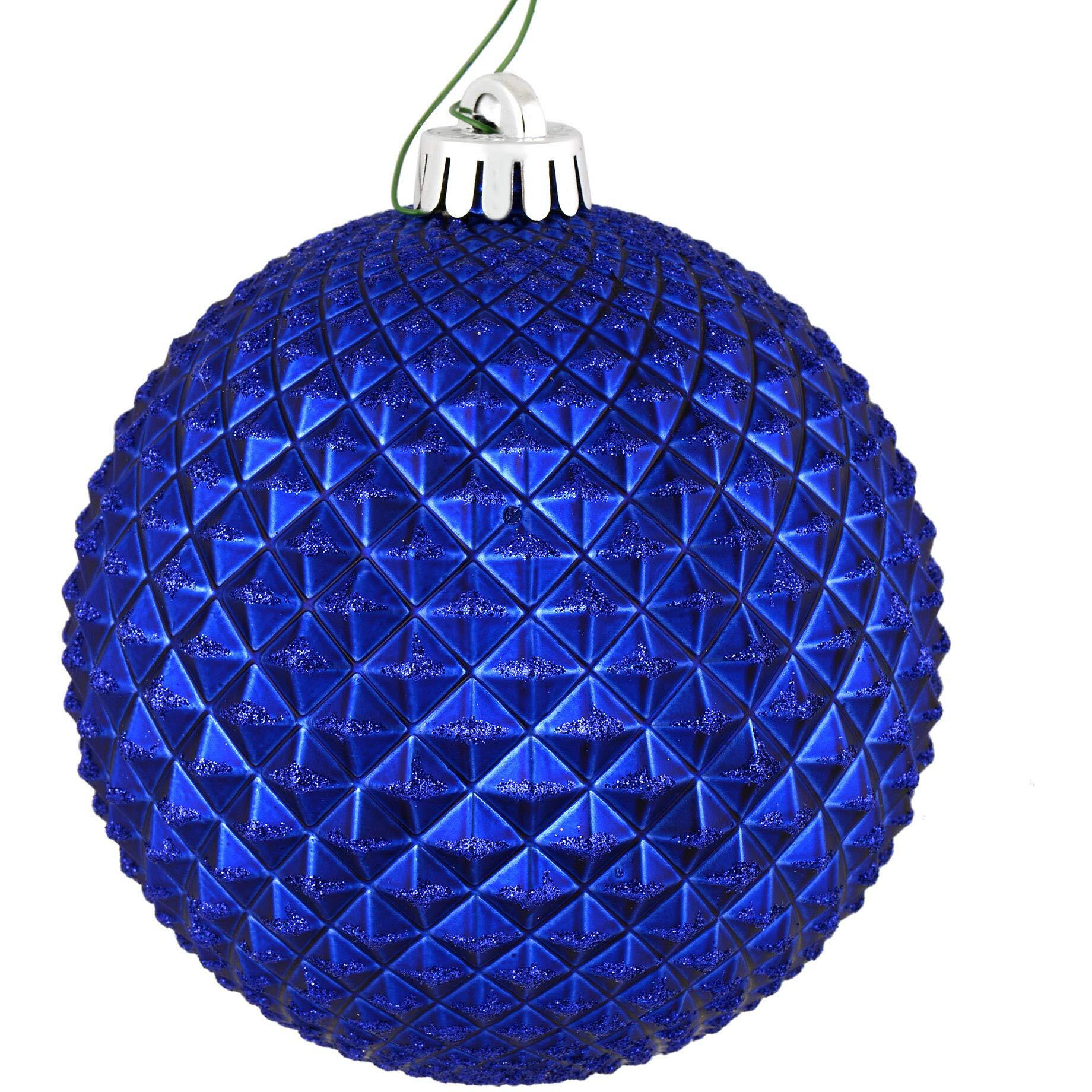 Vickerman 6" Cobalt Blue Durian Glitter Ball Ornament, 4 per Bag