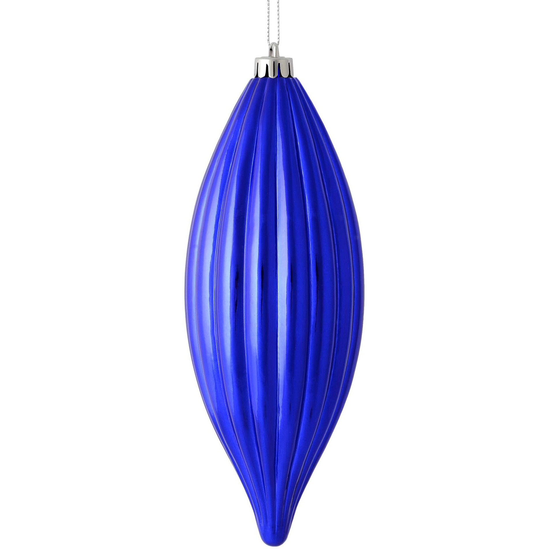 Vickerman 8" Shiny Line Finial Ornament, Shatterproof Plastic, Holiday Christmas Tree Decoration, 4 Pack, Purple