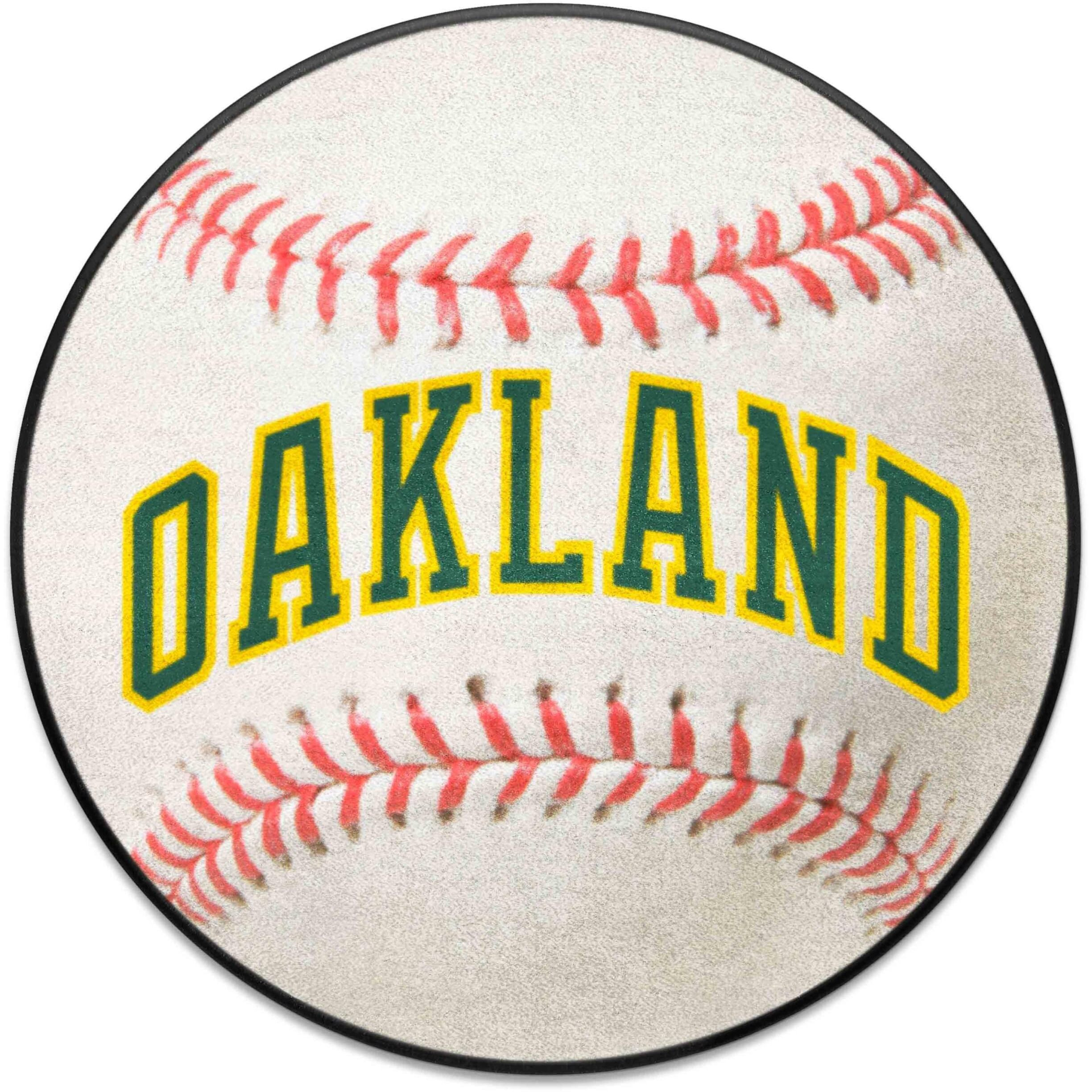 FANMATS 2114 Oakland Athletics Baseball Shaped Accent Rug - 27in. Diameter - Retro Collection, 1981 Oakland Athletics