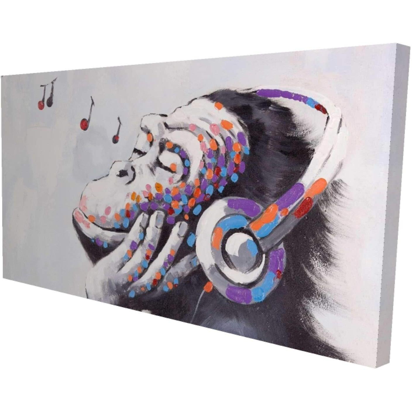 Begin Monkey Listening Music - Print on Canvas Edition