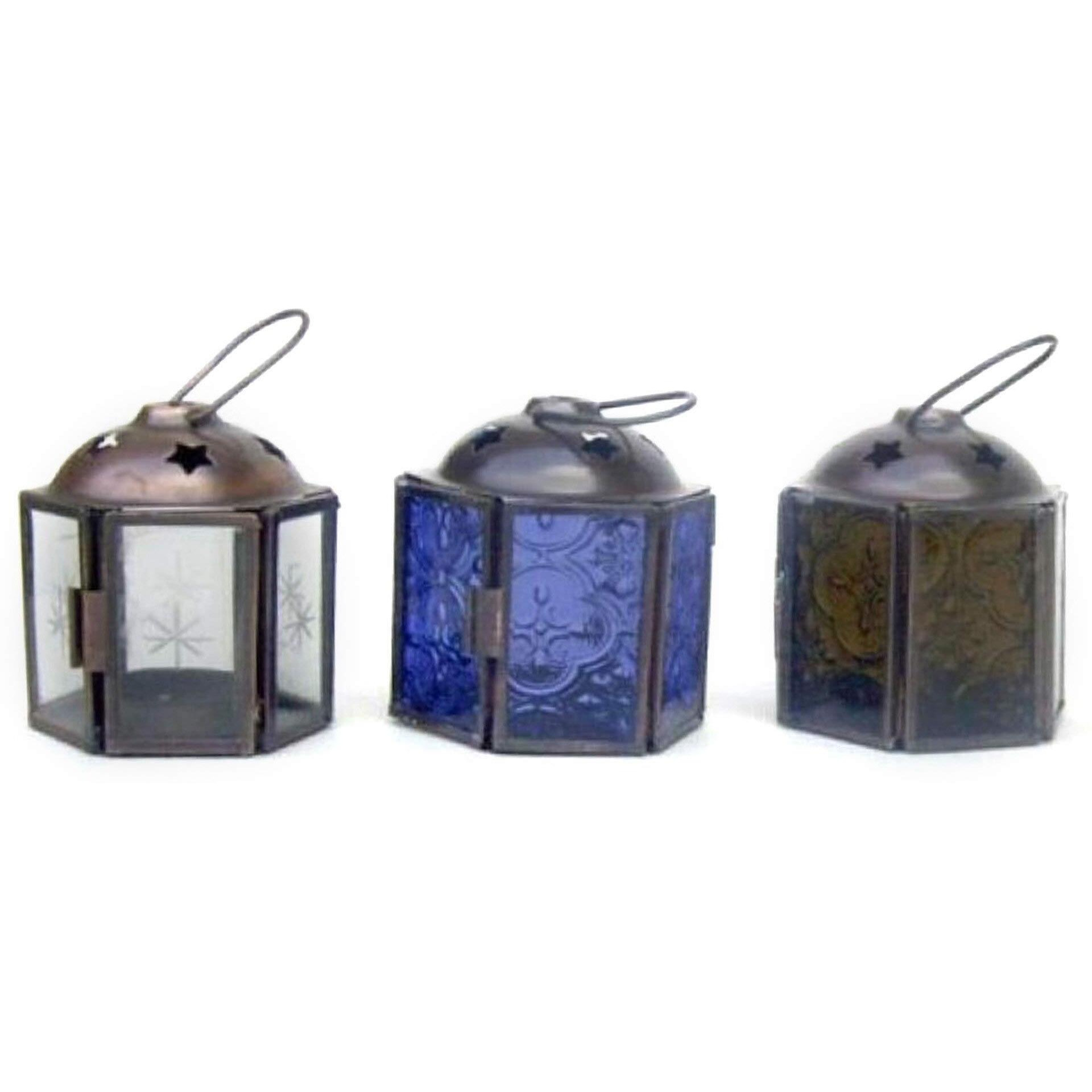 INDIA OVERSEAS TRADING CORP Antique Iron Candle Lantern (Assorted Colors), 3" Set of 6