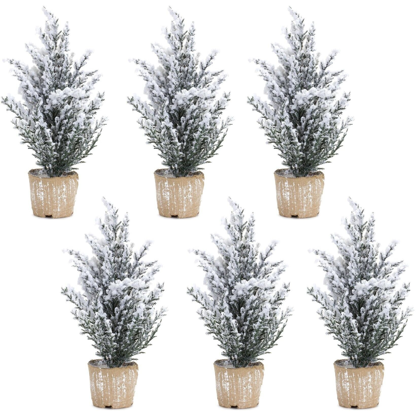 Melrose International Potted Snowy Pine Tree (Set of 6) 12" H Plastic/Paper