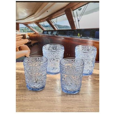 LeadingWare Paisley Acrylic Glasses Drinking Set of 4 DOF (13oz), Plastic Drinking Glasses, BPA Free Cocktail Glasses, Drinkware Set, Drinking Water Glasses